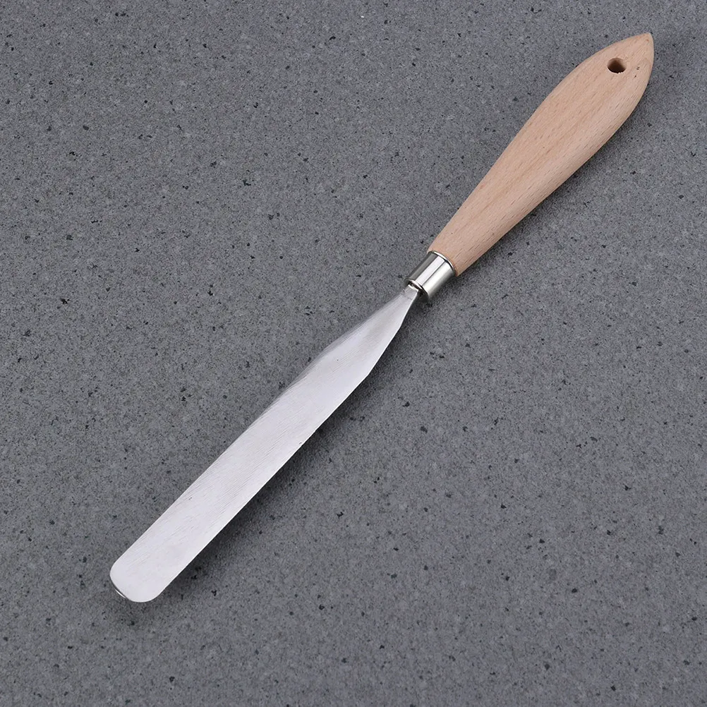 2Pcs Professional Pigment Scraper for Oil Acrylic Painting Stainless Steel Edge Smooth Finish Wood Handle Color Mixing Tool