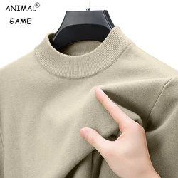 Autumn Mens Half Turtleneck Sweater Mock Neck Knitted Sweaters Solid Color Pullovers Breathable Warm Winter Outdoor Streetwear