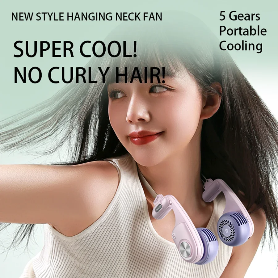 

2024 New Style 360° Rotatable Portable Air Conditioner Wearable Neck Fan Bladeless Fan Portable with 5 Gears Hanging Neck Fan