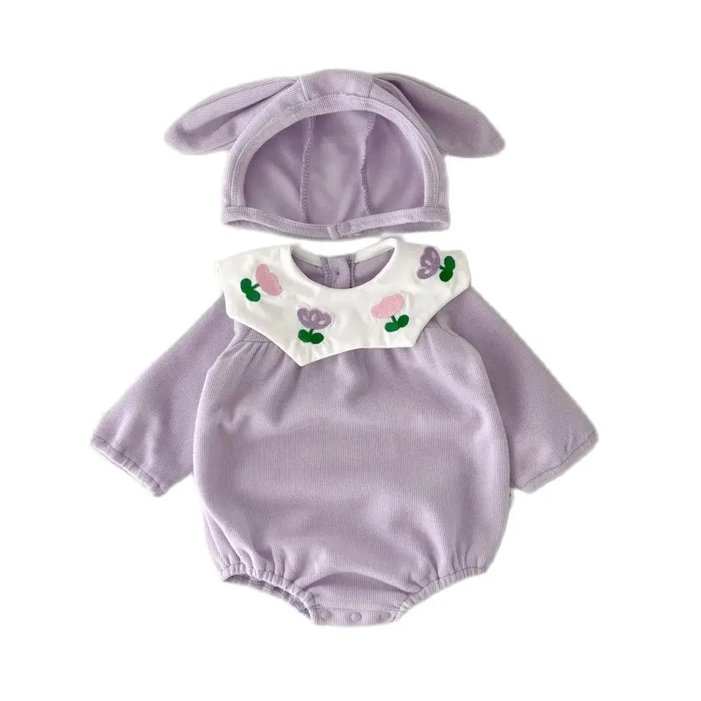 2025 Spring Newborn Baby Girls Clothes Set Tulip Embroidery One Piece Peter Pan Collar Infant Girls Bodysuit