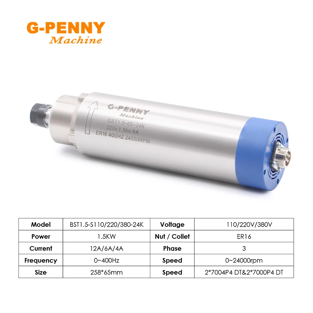 G-Penny 1.5kw ER16 D = 65mm محرك المغزل المبرد بالهواء 380 فولت/220 فولت الخشب العمل تبريد الهواء 65x258 مللي متر R
