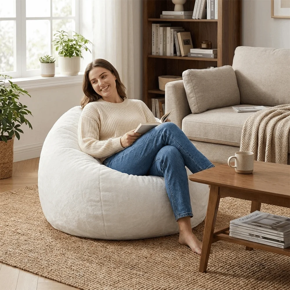 Home Decoration Plush Fabric Bean Bag Chair Cover No Filling Washable Puff Couch Cover Soft Removable Storage Bag Living Room