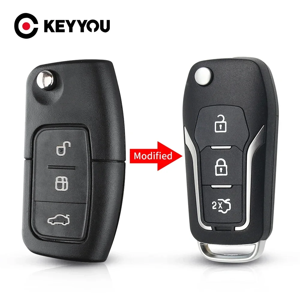 KEYYOU 1 SZTUK NOWY 3-przyciskowy zmodyfikowany kluczyk zdalnego sterowania do Ford Focus Fiesta C-Max S-Max Ka Mondeo Galaxy Fob Case HU101 FO21