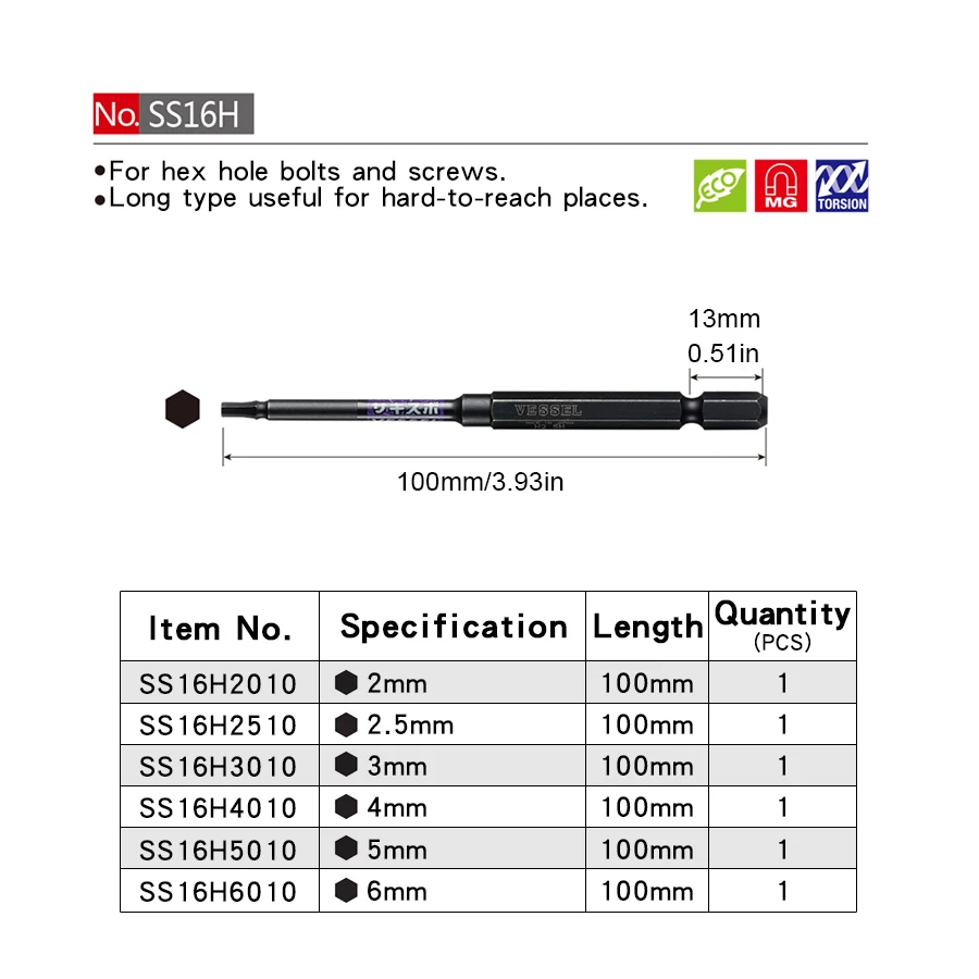 VESSEL BW-32  SS16H/SS16BP Series Stepped Round Bit Drill, Sakisbo, Hexagonal, with Screw CollectorJapanese Tools