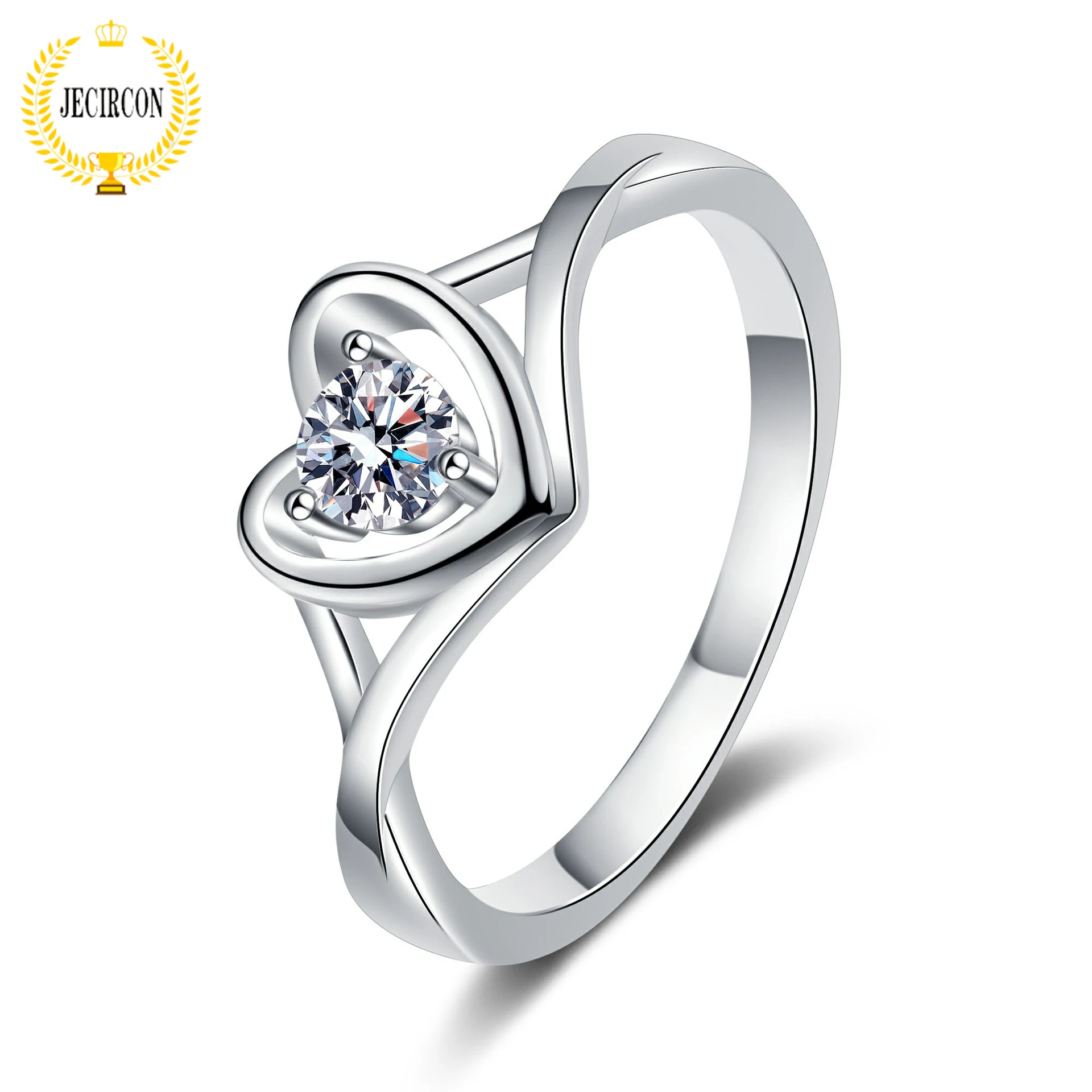 

JECIRCON 0.3ct Moissanite Ring Love Daisy Inlaid 925 Sterling Silver Engagement Band for Women Simulation Diamond Finger Jewelry