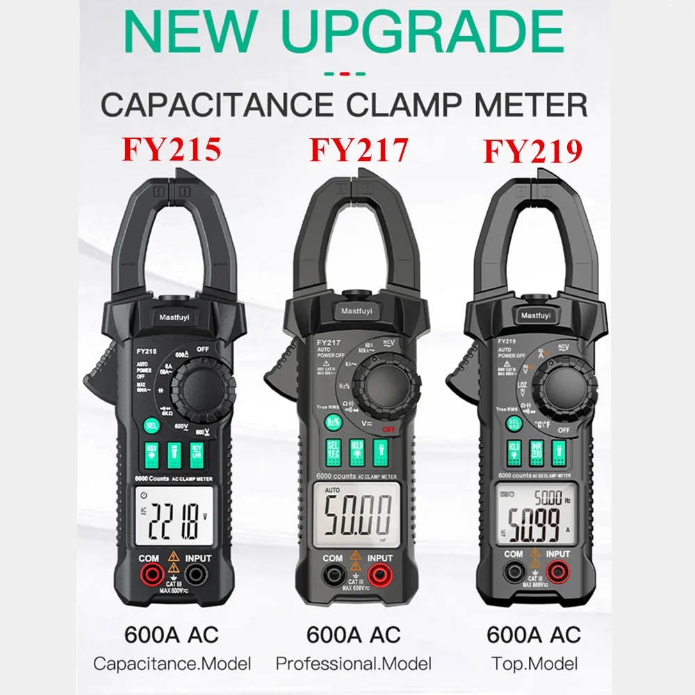 Digital Clamp Meter FY215/FY217/FY219 Universal Meter 600A AC Voltage Multimeter Ammeter NCV Ohm Hz Tester Mastfuyi Detector