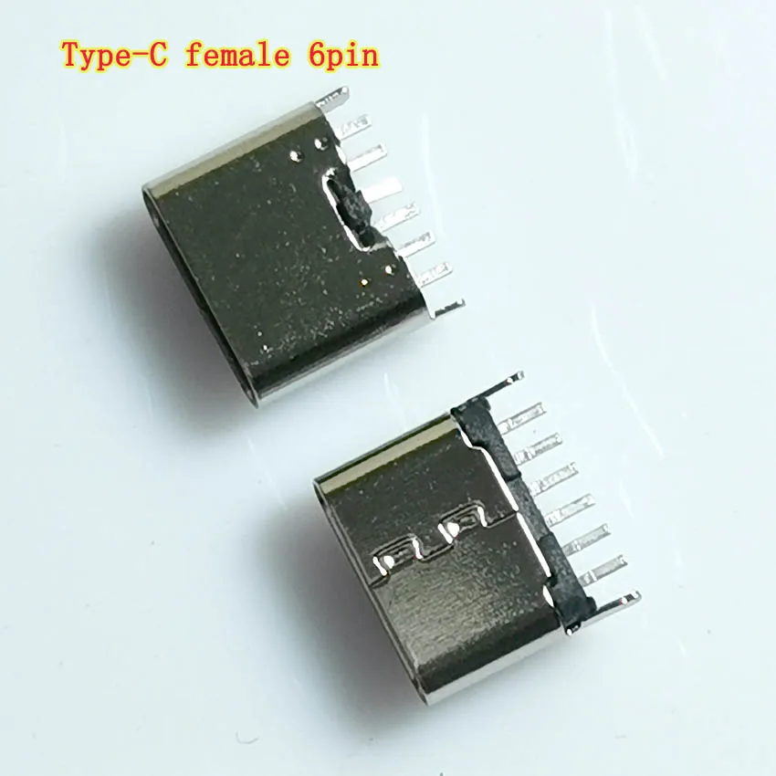 5PCS USB type-C Female Socket 6Pin Vertical 180 ° Two Pin Plug Board H = 6.8