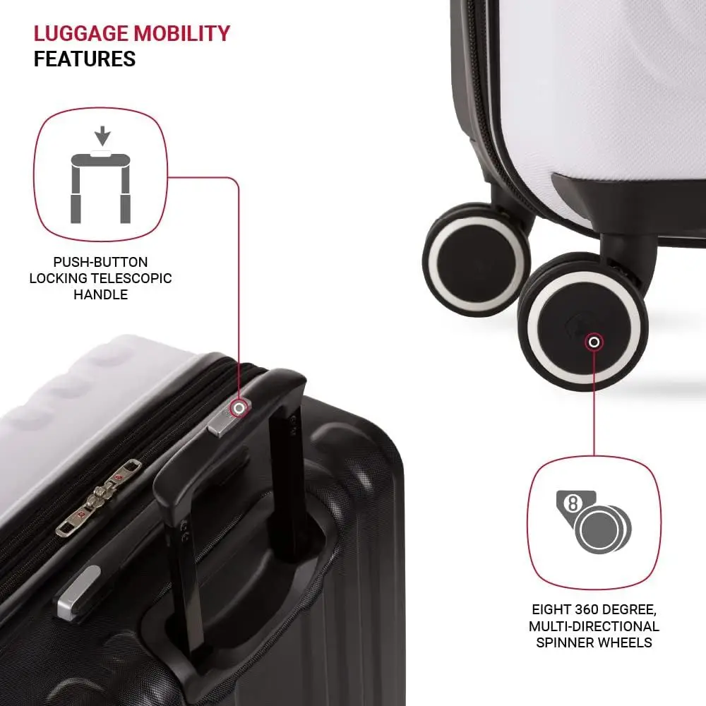 SwissGear 8028 Medium Checked Hardshell Spinner, 24 Koper Hitam/Putih