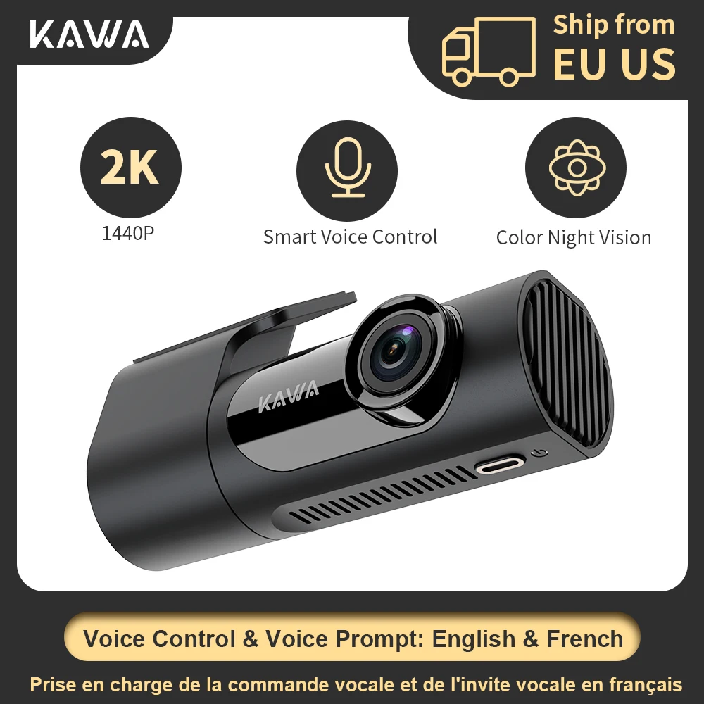 KAWA Dash Cam For Cars D6 1440P Camera DVR In The Car Video Recorder Voice Control 24H Parking WiFi APP Monitor WDR 360 Rotation