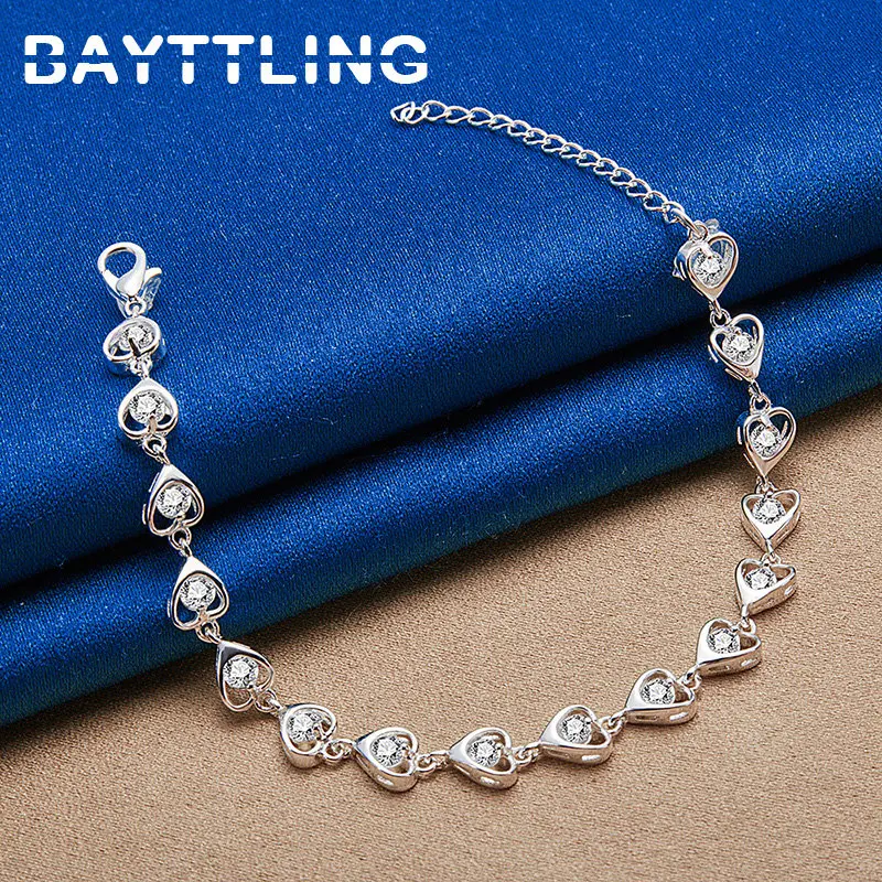 

New S925 Silver Charm Heart Shape Zircon Bracelet For Women Fashion Engagement Girlfriend Temperament Jewelry Gift Accessories