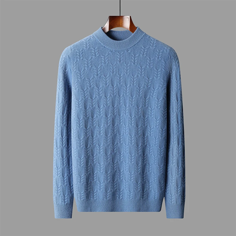 Wheat Ears Fall/Winter new 100% Merino wool cashmere sweater men's half o-neck pullover warm bottom knit shirt top