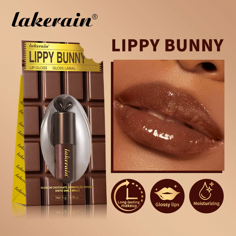 Lakerain Chocolate Rabbit Lip Gloss Long Lasting Hydration Mirror Effect Moisturizing Smooth Non-Sticky Lippy Bunny Lipstick