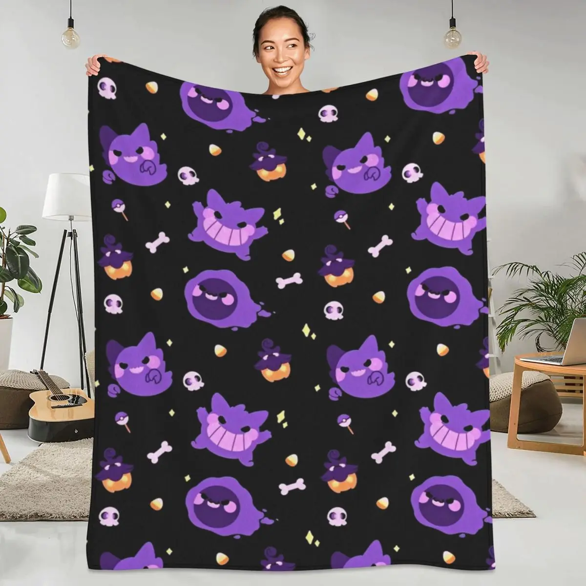 Japanese Anime Pokemon Gengar Soft Blanket Miniso Cartoon Plush Bedding Throws Fluffy Home Decor Flannel Bedspread Bed Cover