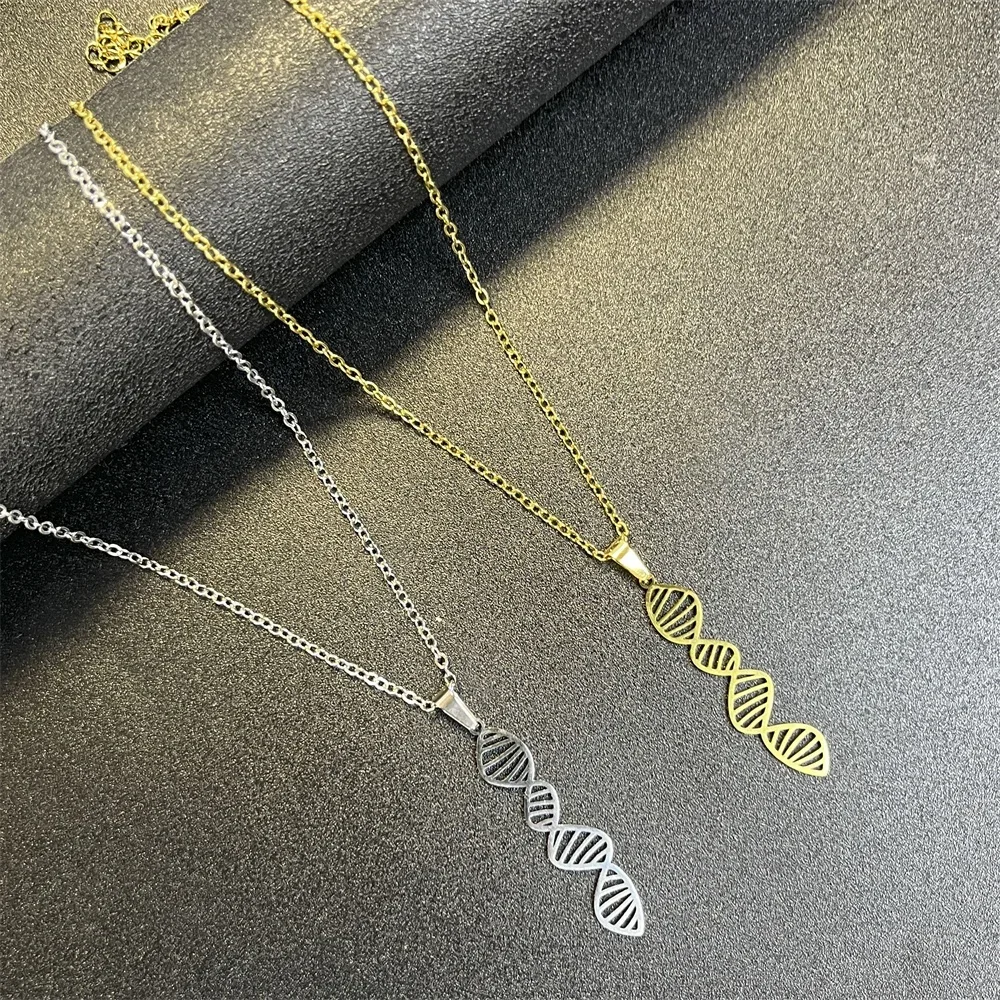 الفولاذ المقاوم للصدأ DNA مزدوجة اللولب قلادة قلادة للرجال جزيئات كيميائية المختنق العلوم مجوهرات المعلم هدية #2