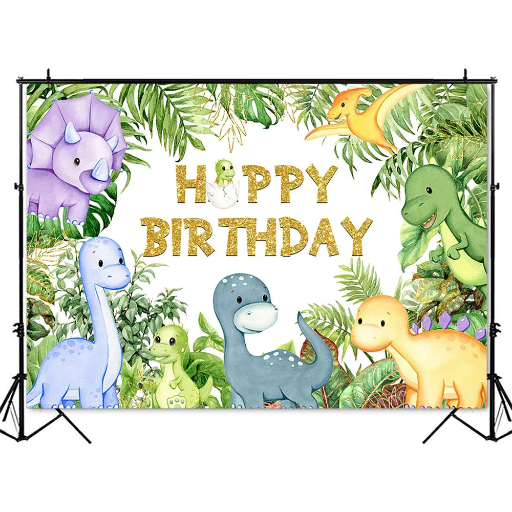 Dinosaurier Geburtstag Hintergrund grün Blätter Foto kabine Hintergrund Cartoon Baby Kinder alles Gute zum Geburtstag Party Dekoration Banner