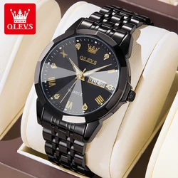 OLEVS Quartz Watch for Men Fashion Diamond Cutting Mirror Gentleman Wristwatch Luxury Stainless Steel Men's Waterproof  Watches