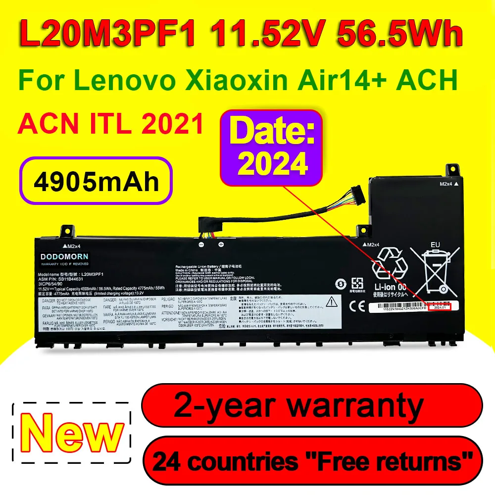 

Аккумулятор L20M3PF1 для ноутбука Lenovo Xiaoxin Air14 + ACH ACN ITL 2021 Series L20L3PF1 L20C3PF1 L20D3PF0 SB11B44631 11,52 в Вт/ч