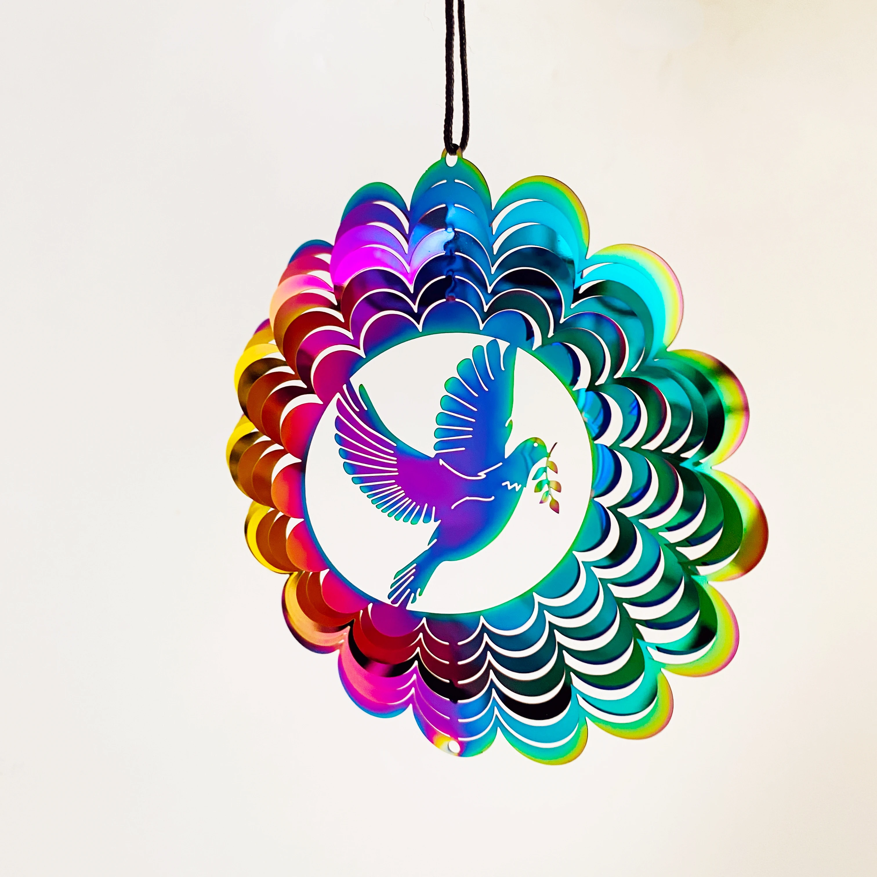 

Peace Dove Wind Spinner Hanging Colorful Whirligigs 3D Pigeon Olive Branch Wind Chimes Flowing Suncatcher Garden Bird Deterrents