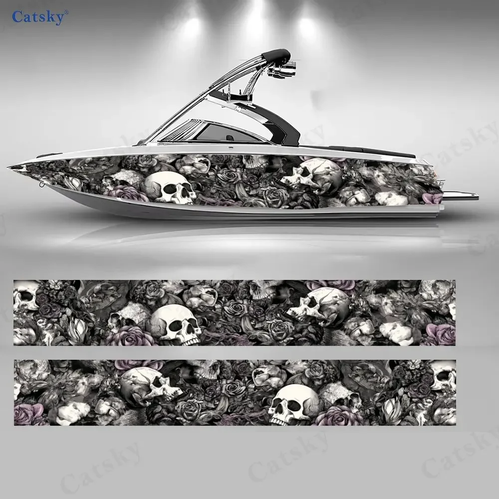Dark Retro Style Skull Rose Mystery Craze Cool Boat Sticker Vinyl Ship Pontoon Deck Boat Fishing Decorative Pontoon Boats Decal