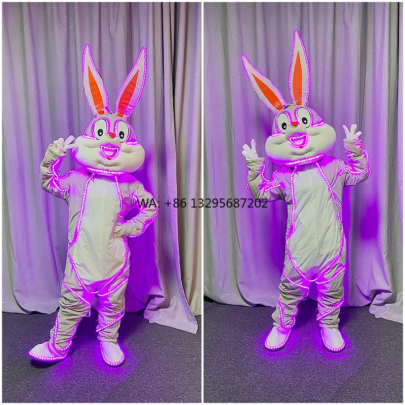

Pink Easter Bunny Mascot Costume Doll for Adults Cartoon LED Rabbit Plush Anime Style for Christmas Party Walk-Through Display