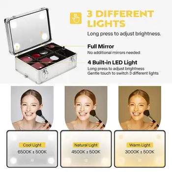 4v1 Make-up kufřík na kolečkách, organizér na kosmetiku, 3barevné LED osvětlené zrcátko 10 nejlepší prodej LED pouzdro na make-up - №5