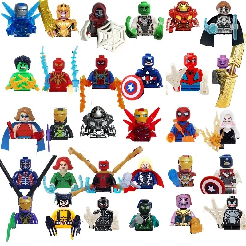 8-30 pieces of Marvel superhero Spider Man, Iron Man, Thanos mini assembled building blocks, DIY toys, children's birthday gifts