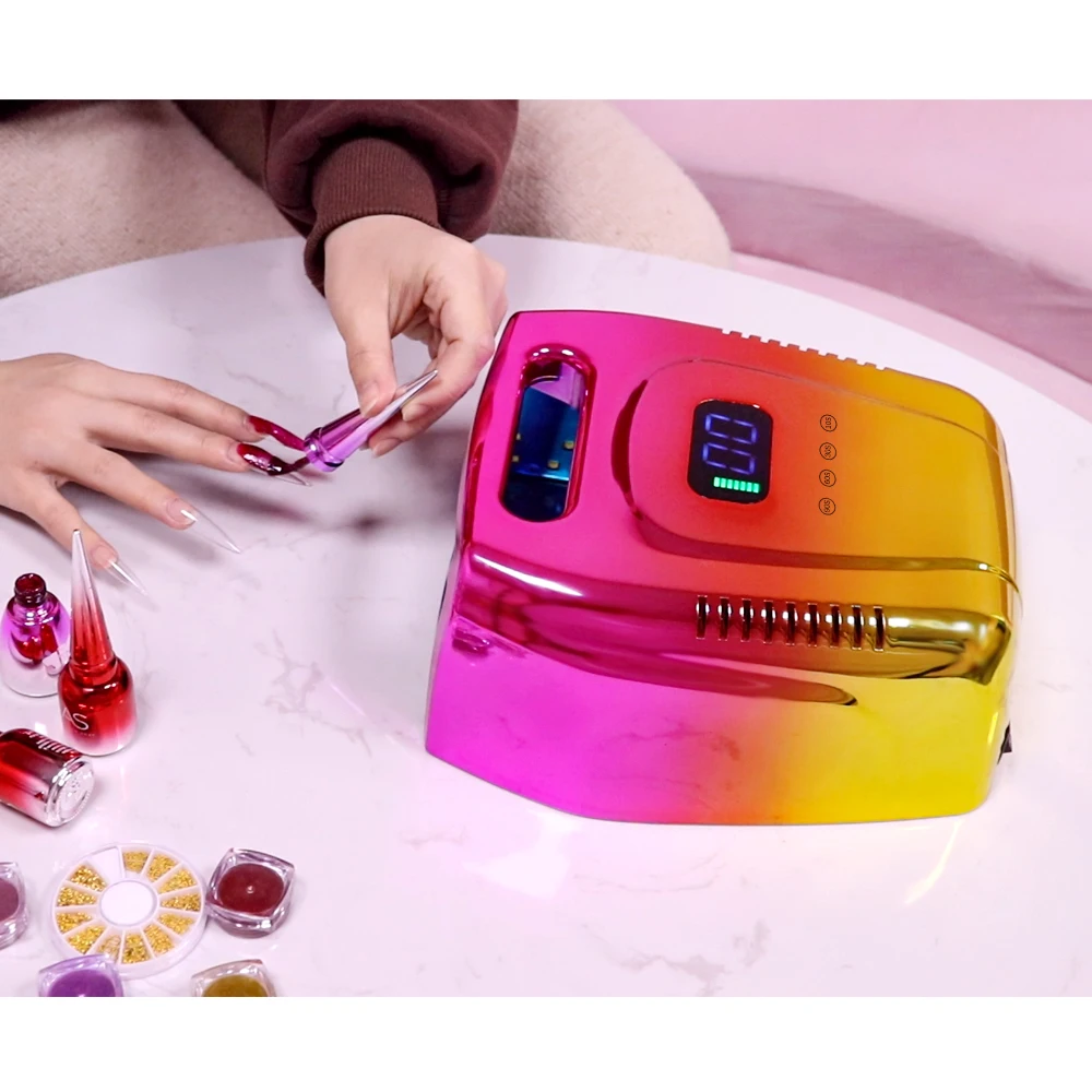 High Power 96W 4 Timer Instelling Nieuwe Oplaadbare Nagellamp met Handvat Draadloze Gel Polish Droger Draadloze Nagel UV LED Lamp