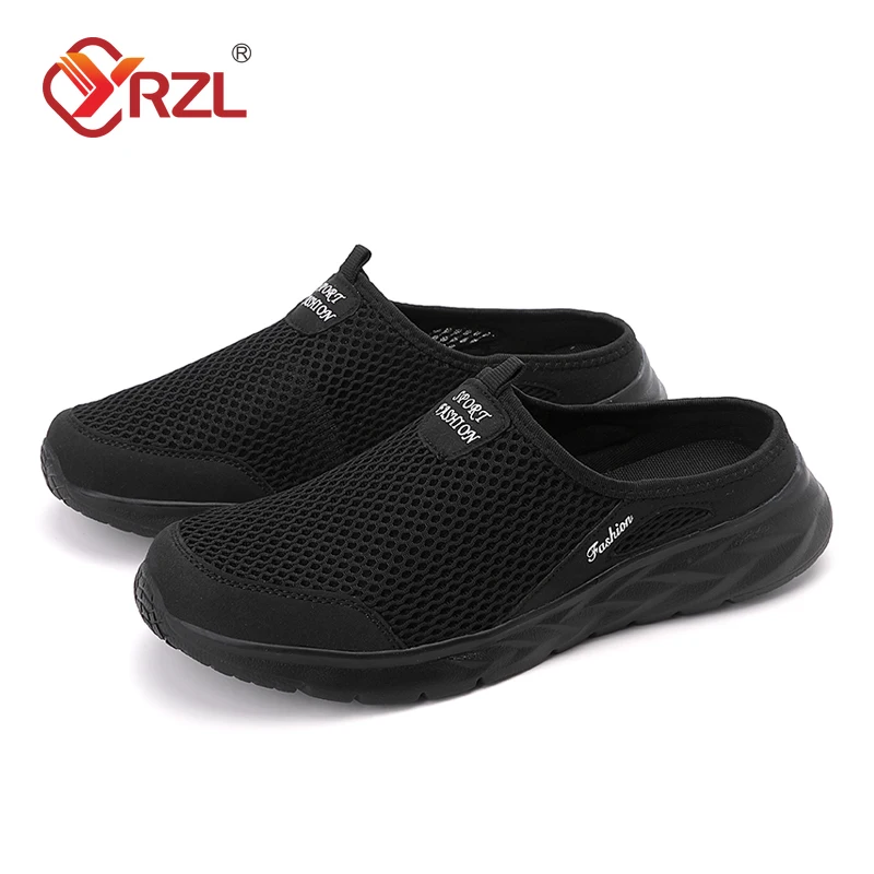 YRZL Mens Half Slippers Summer Breathable Mesh Mens Shoes Outdoor Casual Walking Shoes Large Flat Light Mesh Slippers Sandals