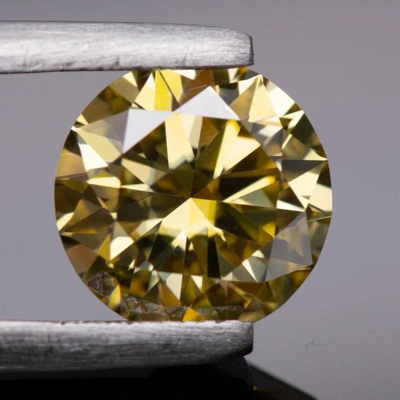 Pierre Moissanite coupe ronde couleur jaune citron, pierres précieuses synthétiques créées en laboratoire, matériaux de fabrication de bijoux en diamant avec rapport GRA