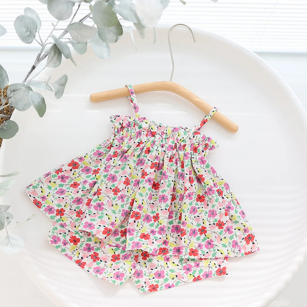 New Baby Girls Set Summer Top+Shorts Tank Top Strap 2 Piece Cotton Linen Print Set Baby Garment Set Baby Suit Set 0-4 Years Old