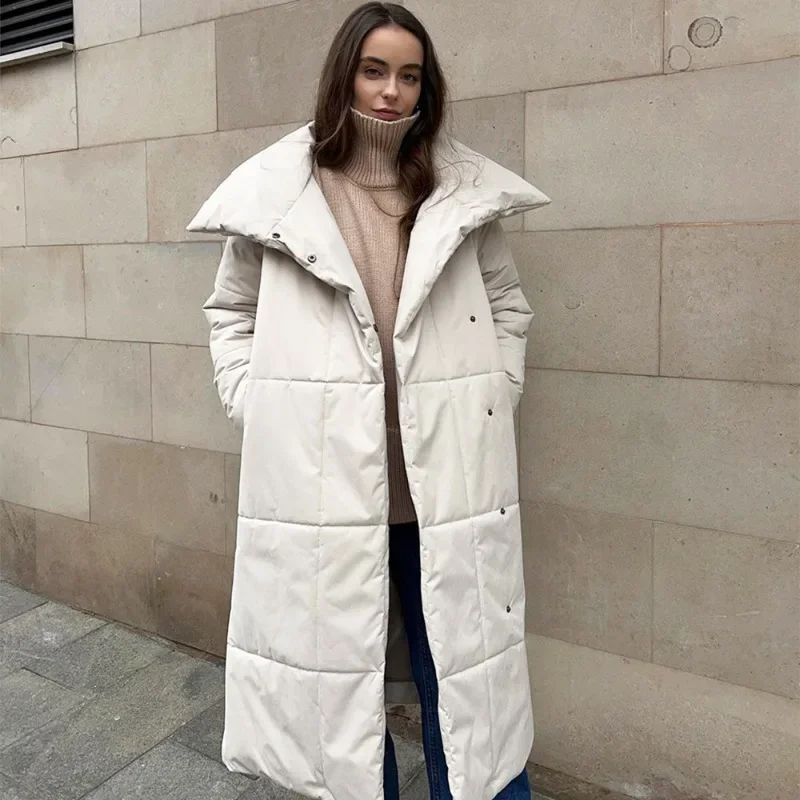 

Winter Women's New Long Jacket, Slim Loose Casual Parka with Pockets, Warm Long Sleeve Cotton Down Jacket