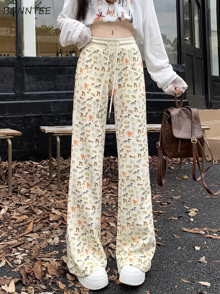 

Брюки Bootcut для женщин, корейские модные универсальные весенне-осенние брюки на шнурке с героями мультфильмов, милые пряные брюки для девочек в стиле Харадзюку