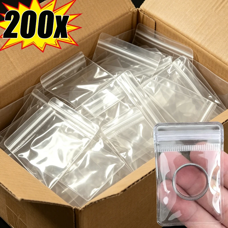 10/200Pcs Transparent PVC Jewelry Pouches Zip Storage Bag for Earring Necklace Jewelry Anti-Oxidation Display Packaging Bags