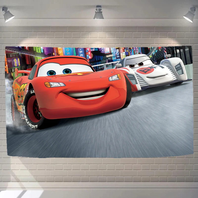 Cars Cartoon Lightning McQueen Background Tapestry Living Room Decoration Background Wall Hanging Cloth Bedroom Tapestry