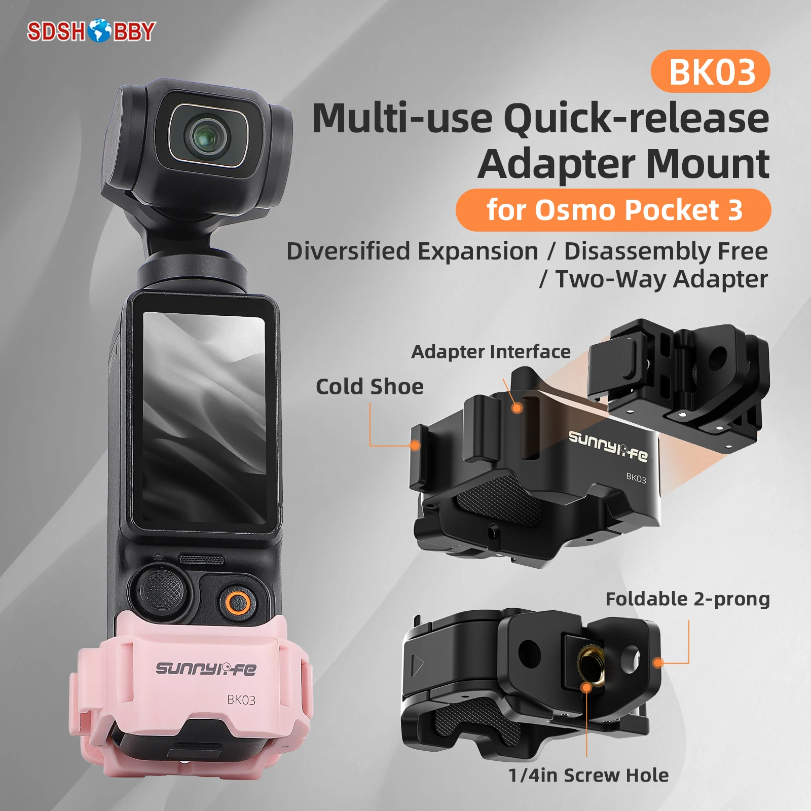 Sunnylife Foldable Quick Release Adapter Mount Action Camera Selfie Stick Tripod Adapter Cam Accessories for OSMO POCKET 3