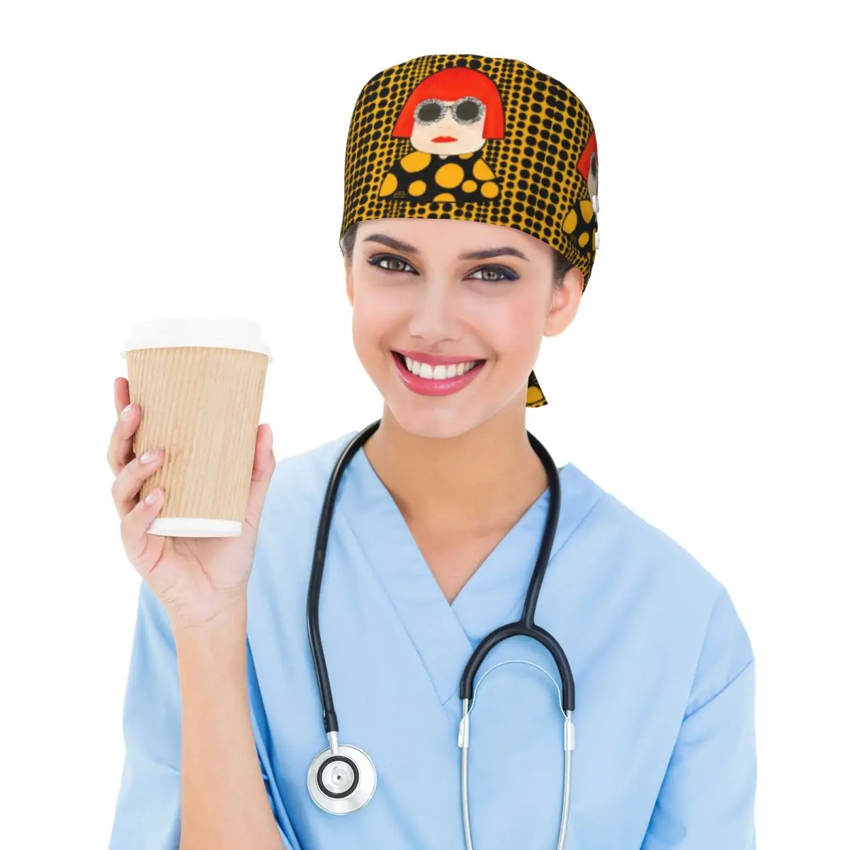 Yayoi Kusama Abstract Painting Scrub Hat Doctor Working Surgical Cap Unisex Adjustable Nursing Caps for Dentist