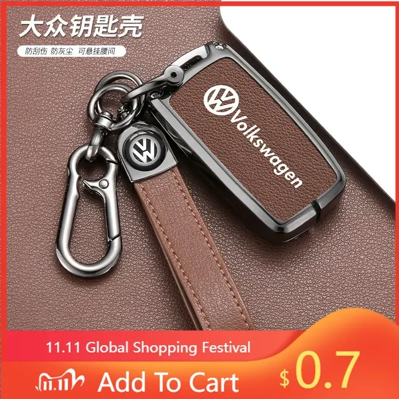 

For VW Alloy Leather Car Key Case Cover Shell For Volkswagen VW Polo Golf Passat Tiguan Beetle Caddy T5 Up Eos Keychain Access