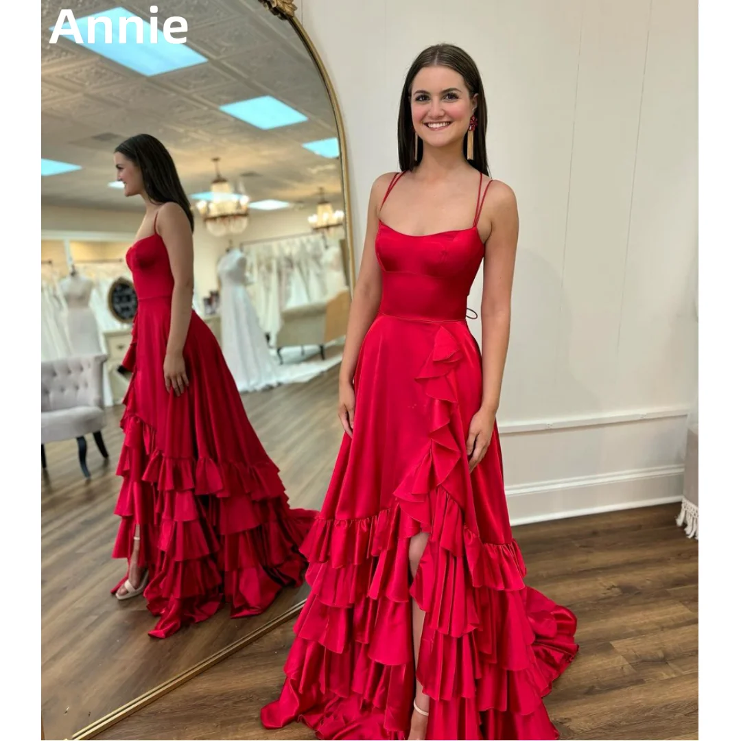 

Annie Red Ruffles Prom Dresses Long Style Formal Occasion Dress A-shaped Evening Dresses Women's Party Dresses Wedding Dress