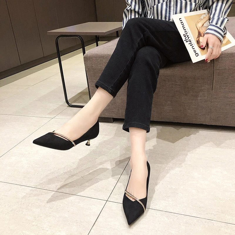 Women\'s Single Shoes Summer New Low Heel Pointed Drill Bar Pumps Fashion Comfortable Professional Party Sandals