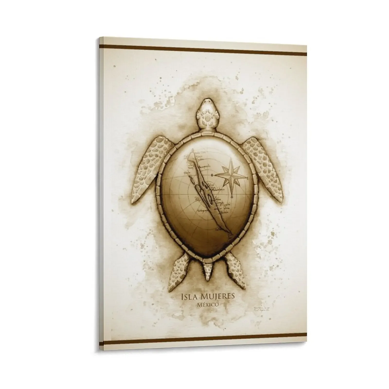 

Isla Mujeres old turtle map Canvas Painting decorative frames wall room room decoration accessories Decor for room anime posters