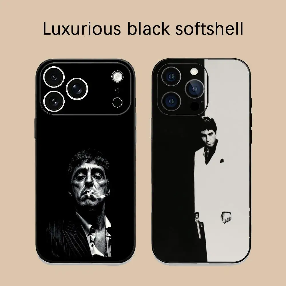Coque de téléphone souple antichoc noire motif film Scarface Al Pacino pour iPhone 17 Air, 16, 15, 14, 13, 12 Plus, Mini, Pro, Max