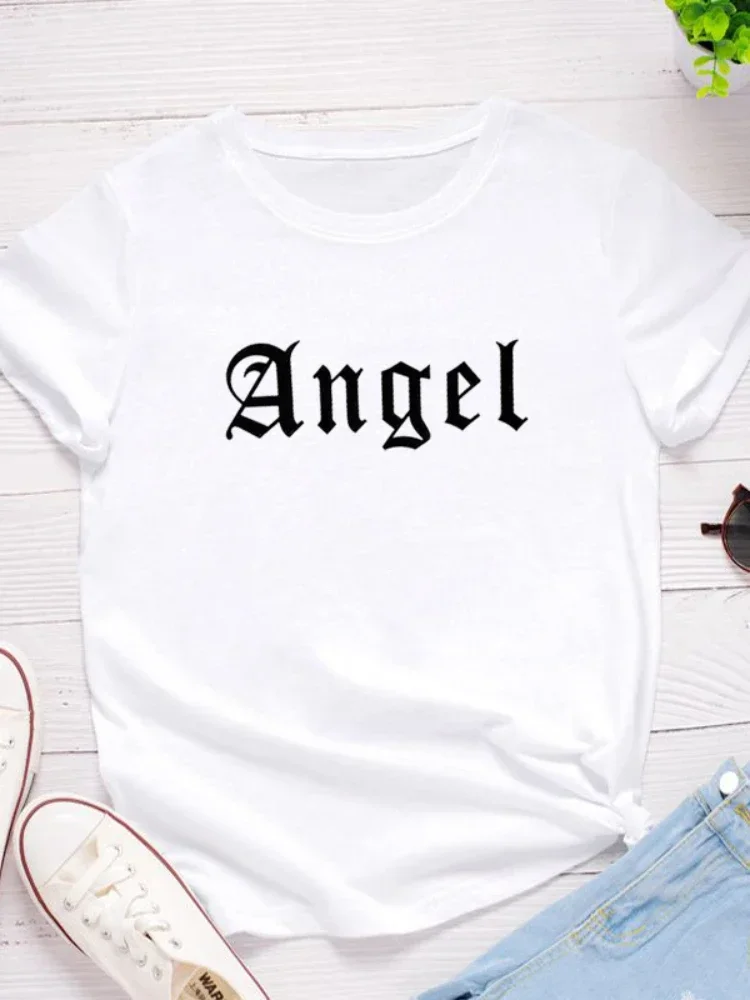 Angel Letter Print Women T Shirt Short Sleeve O Neck Loose Women Tshirt Ladies Tee Shirt Tops Clothes Camisetas Mujer