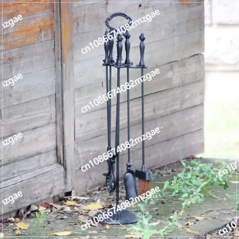 Fireplace Ash Removal Tool Set European Cast Iron Stove Accessories Fire Hook Fire Tongs Rack Baking Stove Cleaning Broom Shovel