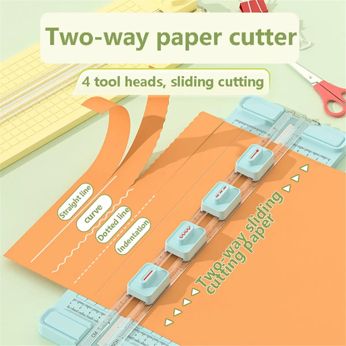 4 in 1 Two-Way Paper Cutter, Manual Office Paper Cutter, Send 4 Cutter Heads,Design for Schools, Offices and Homes