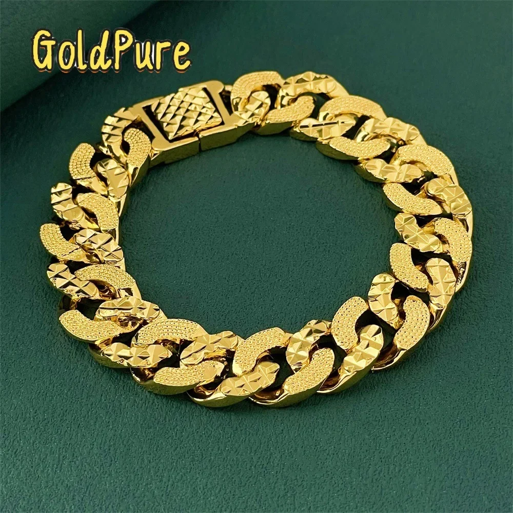 

Goldpure Luxury 24K 9999 Pure Gold real gold Men's flat boss bracelet 13MM bracelet