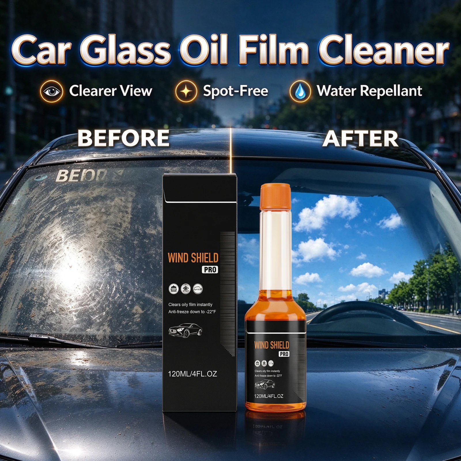 Car Windshield Cleaner Fluid Dirt Removal Anti Fog Clear Vision Window Polish Auto Maintenance Windshield Glass Oil Film Remover