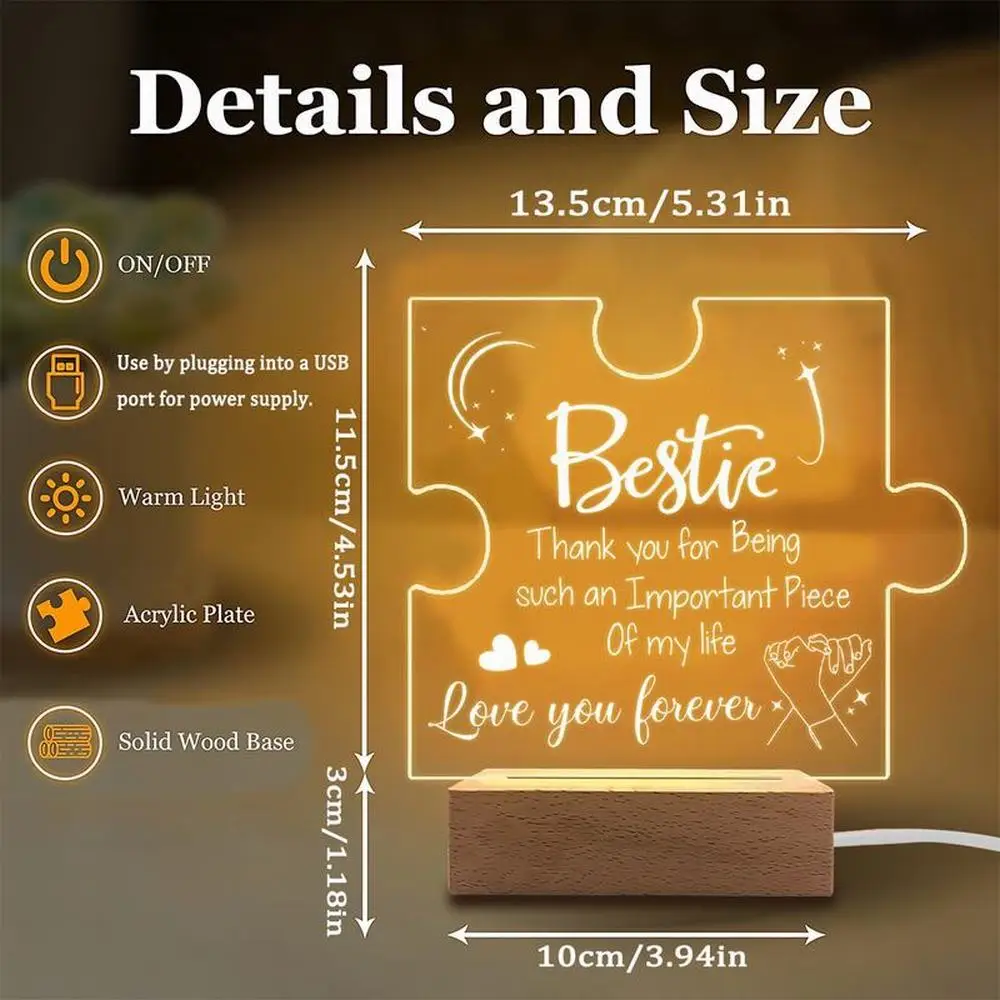 Accessori fotografici con decorazioni luminose in acrilico da 1 pezzo, base USB, regalo per amiche, regalo per amicizia in ufficio