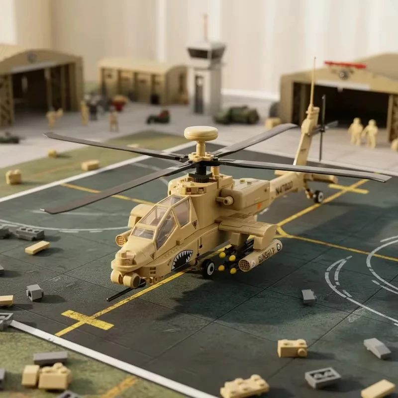 259pcs Boeing AH-64 Apache Model Kit Military Equipment Building Blocks Special Forces Tech Army Gunship NO.4007 for Kids