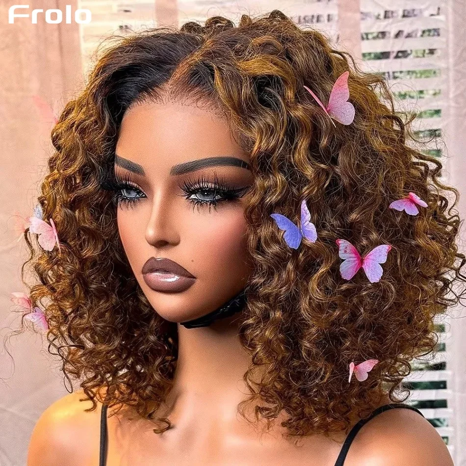 Highlight Bob Wig Human Hair Curly Human Hair Wigs 5X5 Hd Lace Closure Wig Honey Blonde P427 Ombre Colored Glueless Deep Water Wave Short Bob HD Frontal Lace Wig