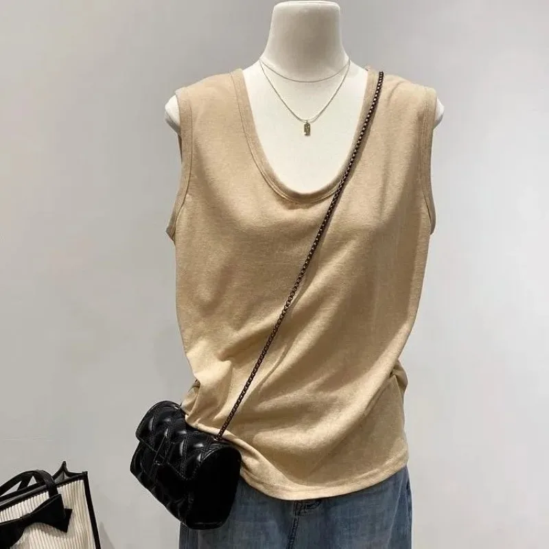 Women's Modal Tank Top Summer New Plus Size Loose Fit U-Neck Sleeveless Top For Curvy